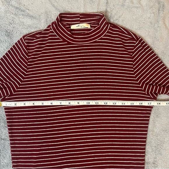 Gaze Maroon White Stripes Long Sleeve Mock Neck T-shirt Grunge Retro Size Small - Picture 4 of 5
